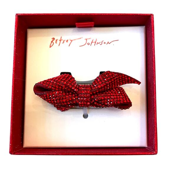 Betsey Johnson Red Rhinestone Bow Ring Size 7 Stretch Band Holiday Bling New - Picture 6 of 15